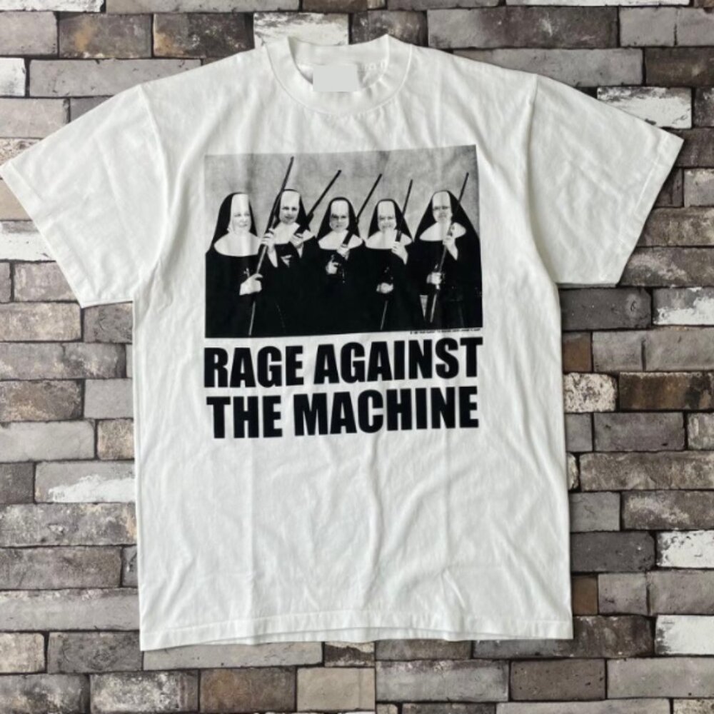 Rage Against The Machine Nuns Graphic Band T-Shirt White Rock Metal Tee